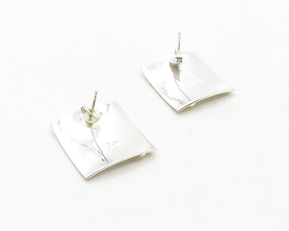 925 Sterling Silver  Shiny Polished Two Tone Square Drop Earrings  EG6543