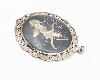 SIAM 925 Sterling Silver  Vintage Black Enamel Niello Dancer Pendant  PT7640