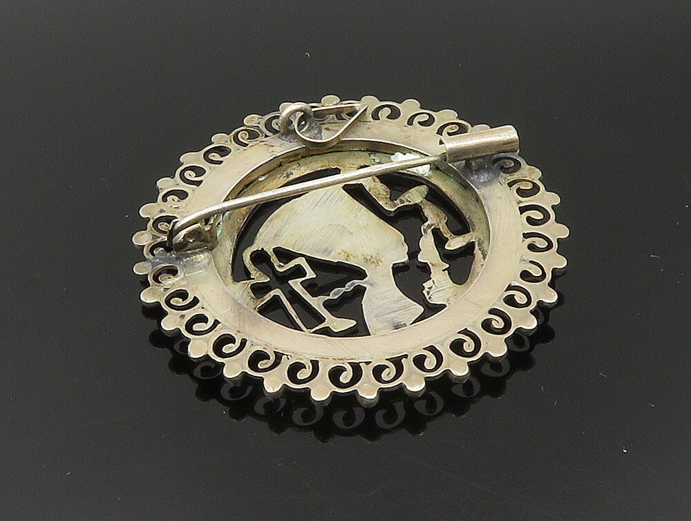 MIDDLE EAST 925 Silver  Vintage Egyptian Queen Nefertiti Brooch Pin  BP9400