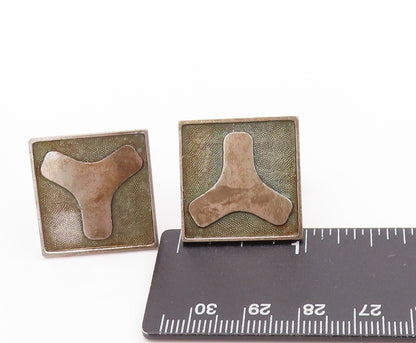 925 Sterling Silver Vintage Cuff Links With Abstract Fan Design Carved  TR3943