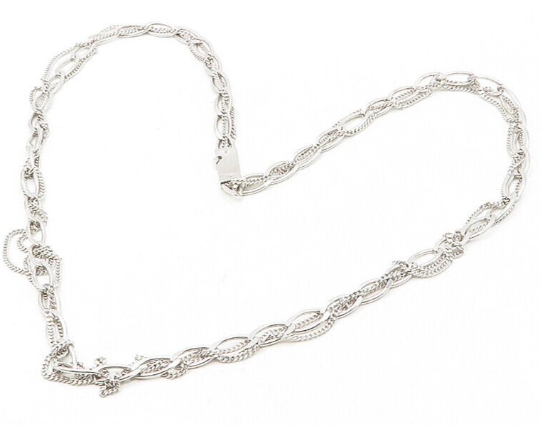 PIANEGONDA 925 Silver  Shiny Polished Pointed Oval Link Chain Necklace  NE2932