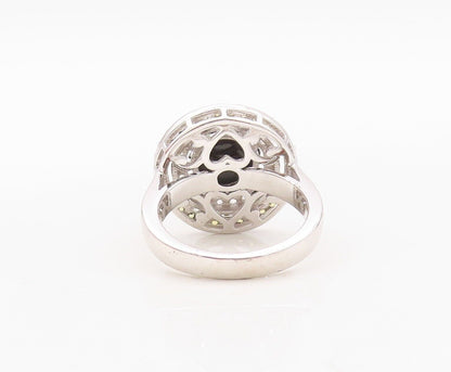 925 Sterling Silver Vintage Ring Round Onyx Halo Yellow & White CZ Sz 7  RG29948