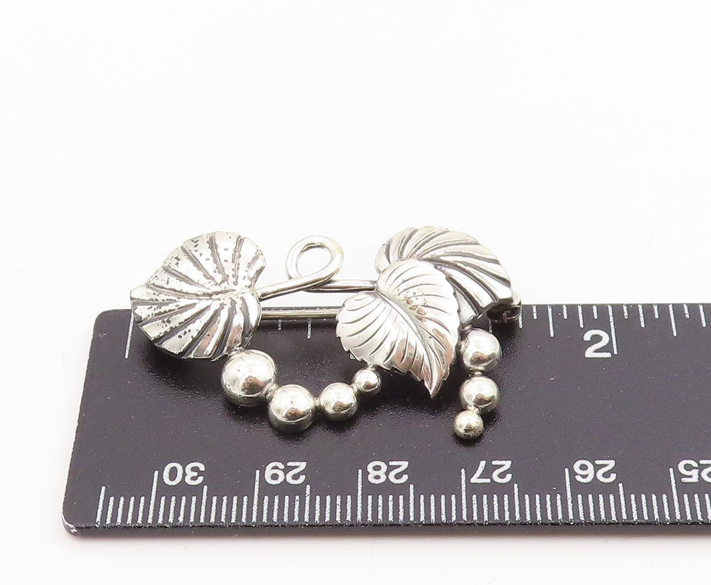 925 Sterling Silver Vintage Brooch DENMARK Botanical Floral Leaf Pin  BP12007