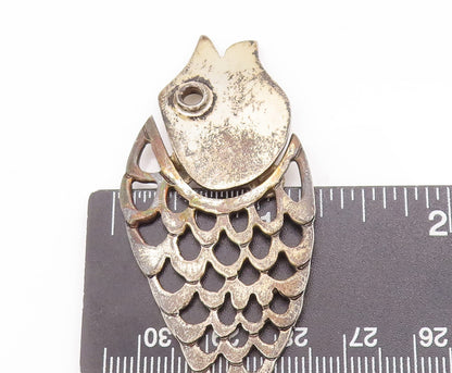 925 Sterling Silver Vintage Pendant Cutout Fish With Movable Tail  PT22937