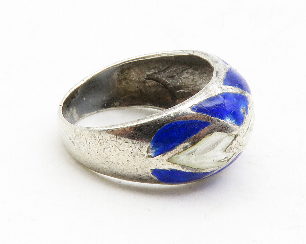 SIAM 925 Sterling Silver  Vintage Enamel Coated Dome Band Ring Sz 6.5  RG13157