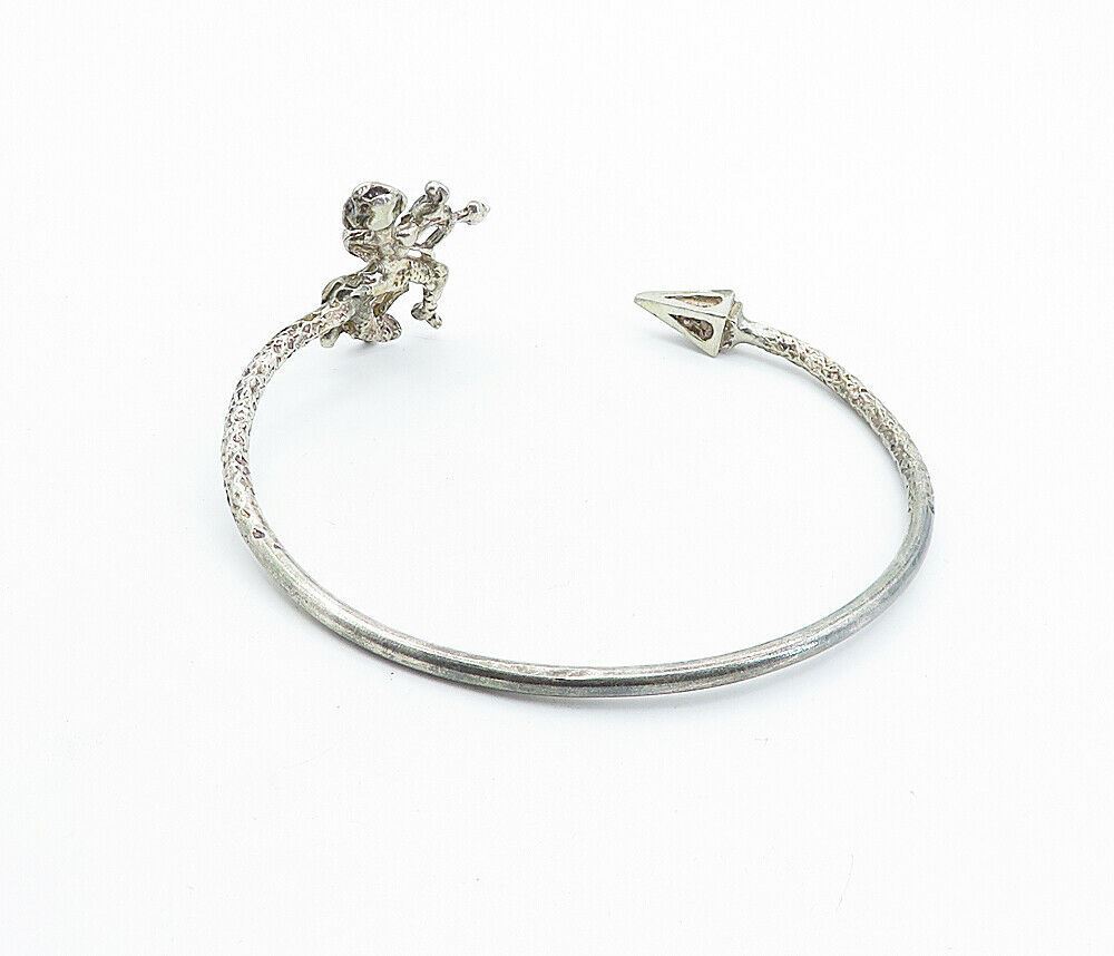 SHEBA 925 Silver  Vintage Antique Centaur Bow & Arrow Cuff Bracelet  BT2674