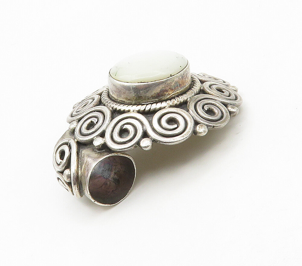 925 Sterling Silver  Vintage Mother Of Pearl Floral Swirl Pendant  PT12145