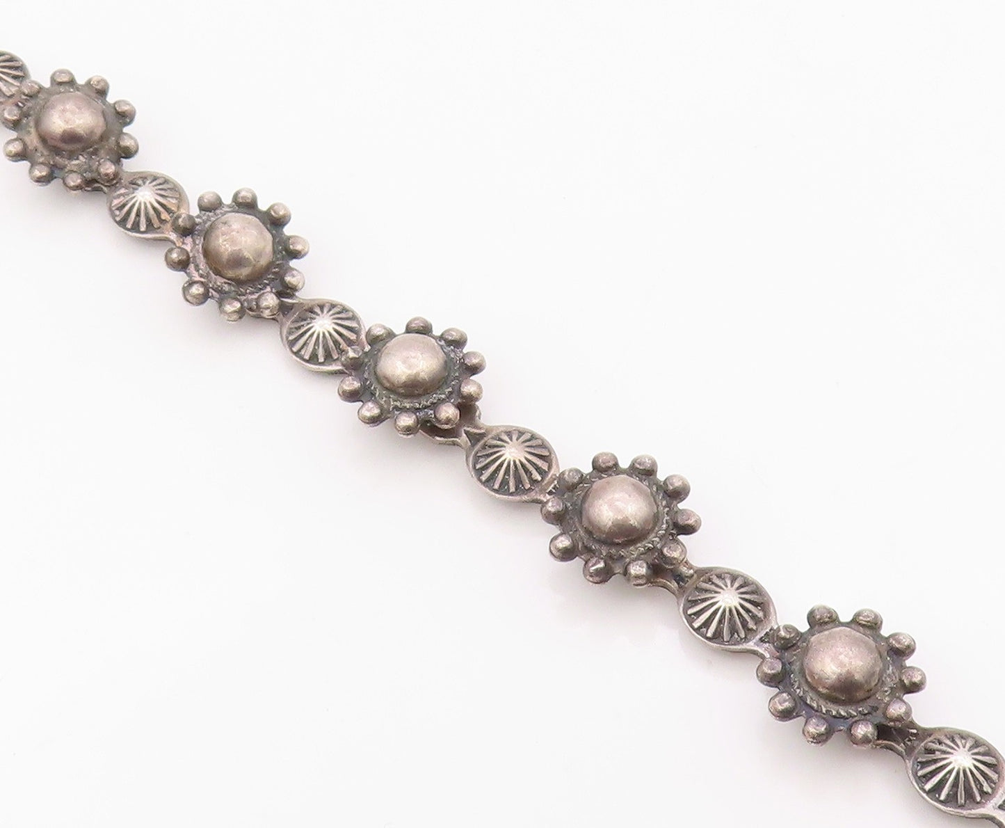 925 Sterling Silver Vintage Bracelet Classic Sunburst & Floral Chain  BT12137