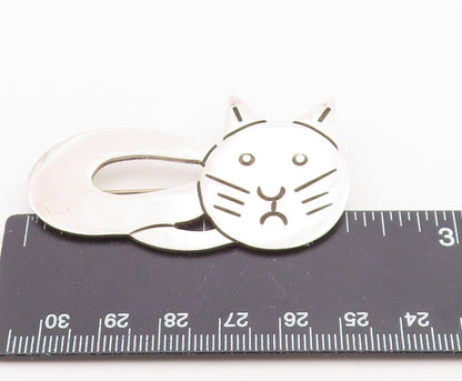 MEXICO 925 Sterling Silver  Vintage Shiny Lying Cat Motif Brooch Pin  BP3282