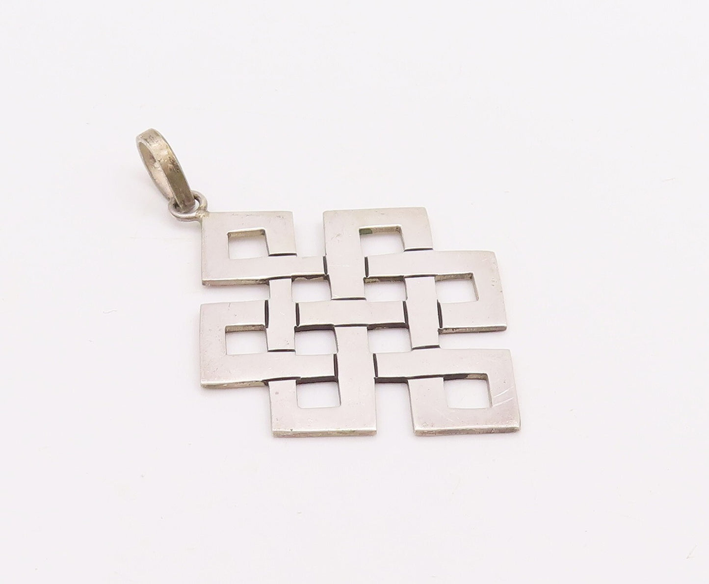 925 Sterling Silver Vintage Pendant Brutalist Box Maze Cutout PT23383