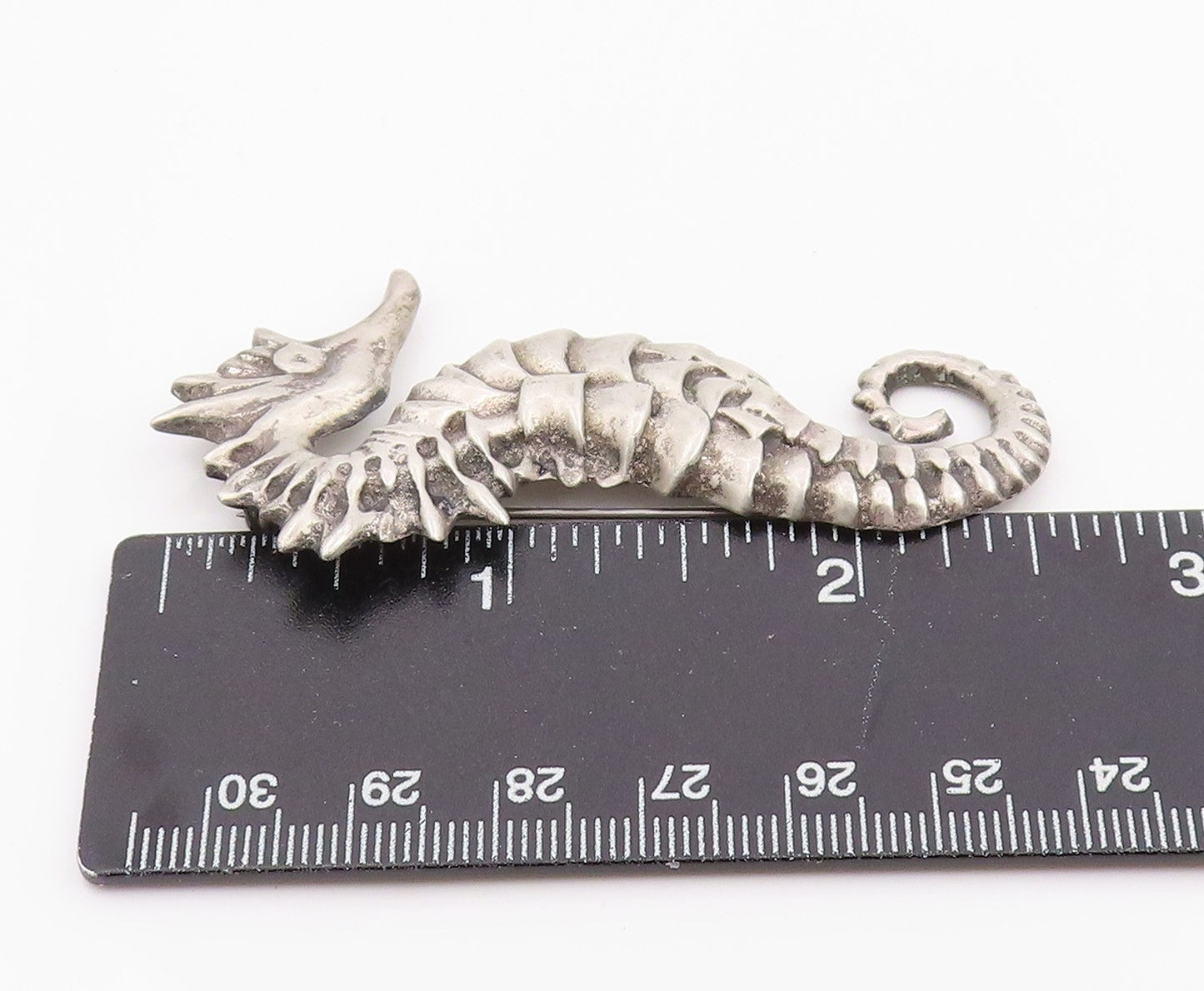 925 Sterling Silver Vintage Brooch Pin Classic Carved Figural Seahorse  BP12474