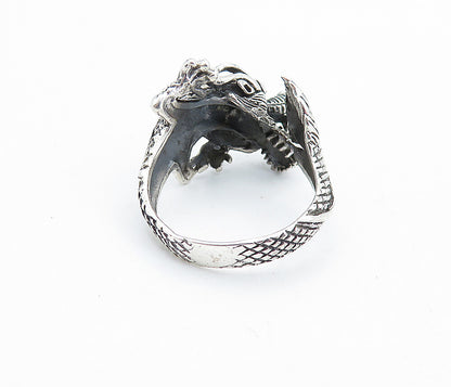 925 Sterling Silver  Vintage Dragon Head & Tail Motif Band Ring Sz 7  RG7345