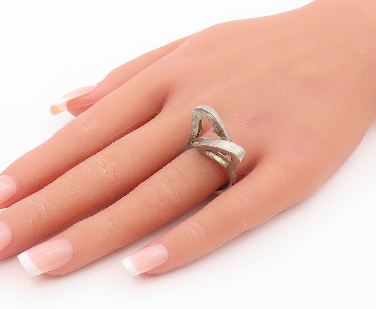 925 Sterling Silver Vintage Ring ISRAEL Dark Tone Cutout Hearts  Sz 8  RG31759