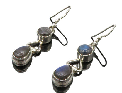 925 Sterling Silver  Cabochon Cut Labradorite Shiny Dangle Earrings  EG6937