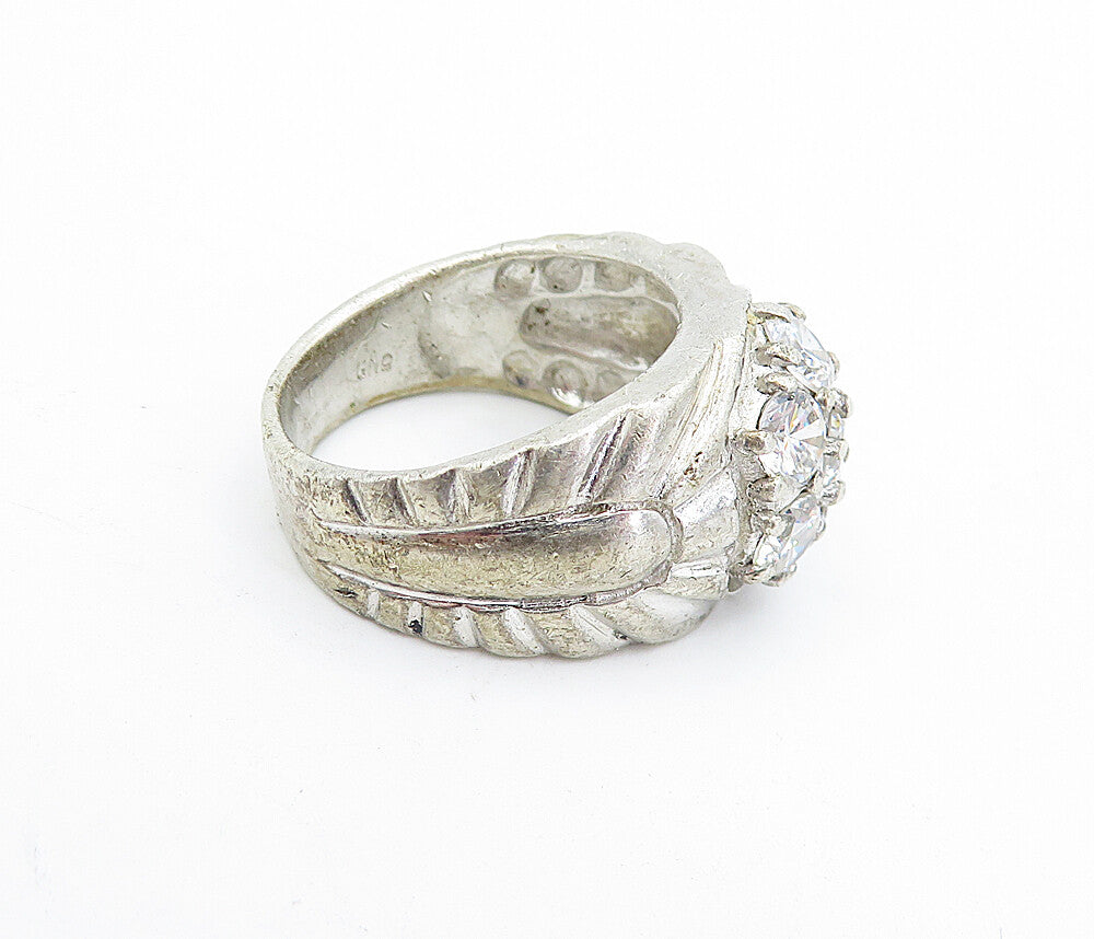925 Sterling Silver  Vintage Cubic Zirconia Floral Band Ring Sz 8.5  RG5156