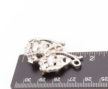925 Sterling Silver Vintage Brooch Happy & Sad Mime Faces Carved  BP11646