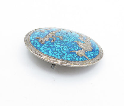 MEXICO 925 Silver  Vintage Turquoise Men Playing Music Brooch Pin  BP2613