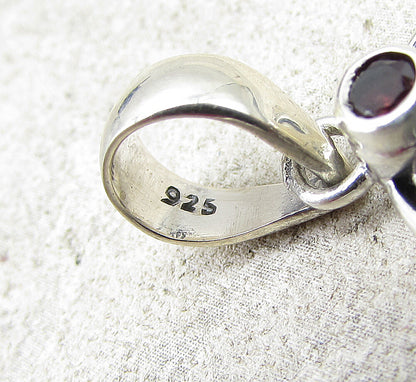 925 Sterling Silver  Vintage Red Garnet Skull Dagger Drop Pendant  PT1419