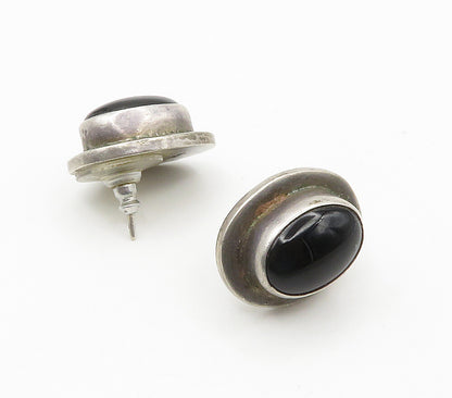 MEXICO 925 Sterling Silver  Vintage Cabochon Black Onyx Drop Earrings  EG7843