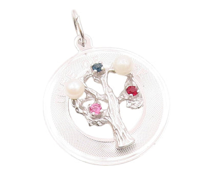 925 Sterling Silver  Petite Pearls Garnet & Topaz Tree Of Life Pendant PT15142