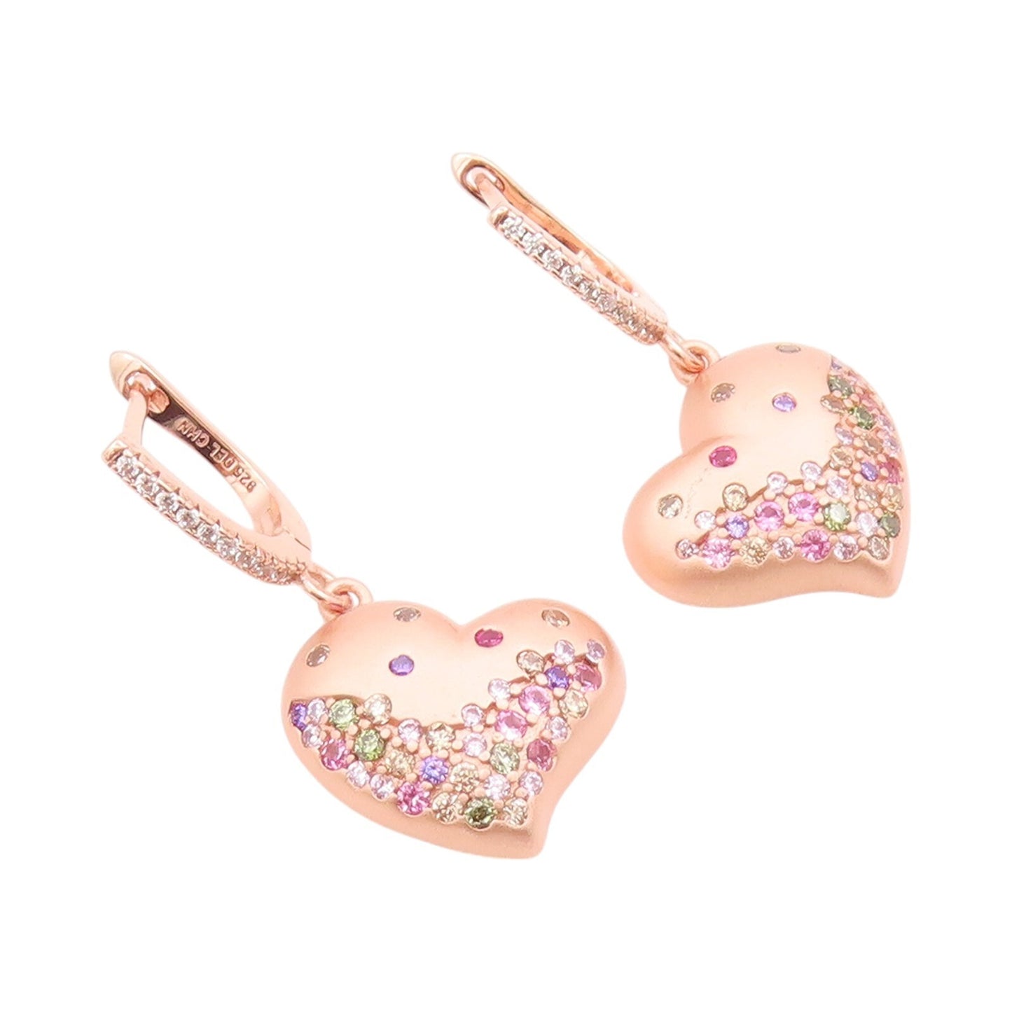 925 Sterling Silver Vintage Earrings Rose Gold Plated CZ Inlay Heart  EG13320