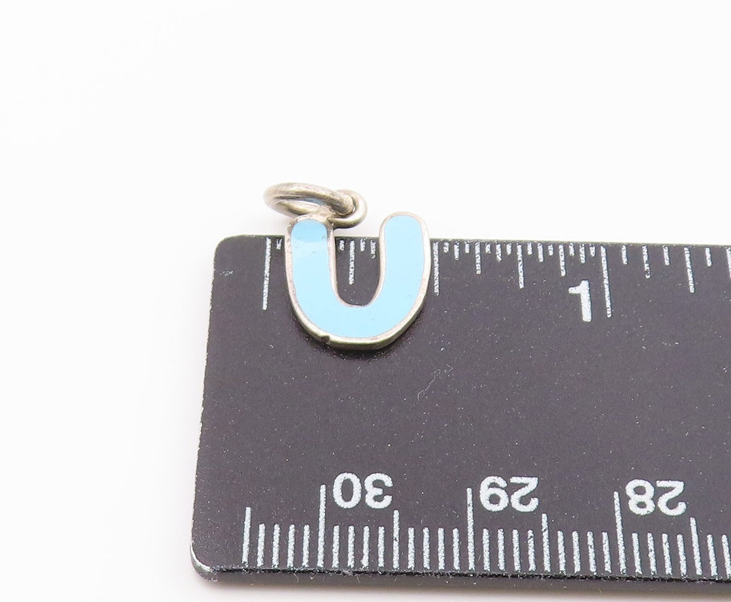 925 Sterling Silver  Vintage Inlaid Turquoise U Initial Drop Pendant  PT18981