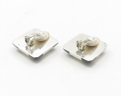 MEXICO 925 Silver  Vintage Black Onyx Pattern Non Pierce Earrings  EG6051