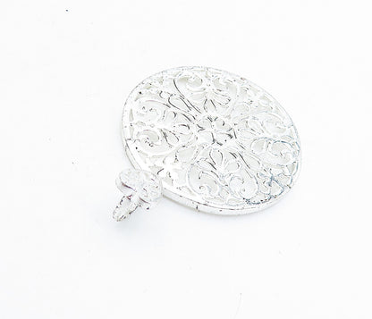 925 Sterling Silver  Shiny Polished Open Swirl Floral Design Pendant  PT4647