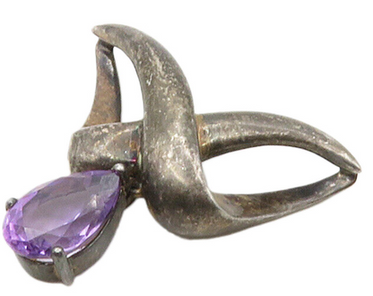 925 Sterling Silver  Vintage Tear Drop Amethyst Dark Tone Pendant  PT13153