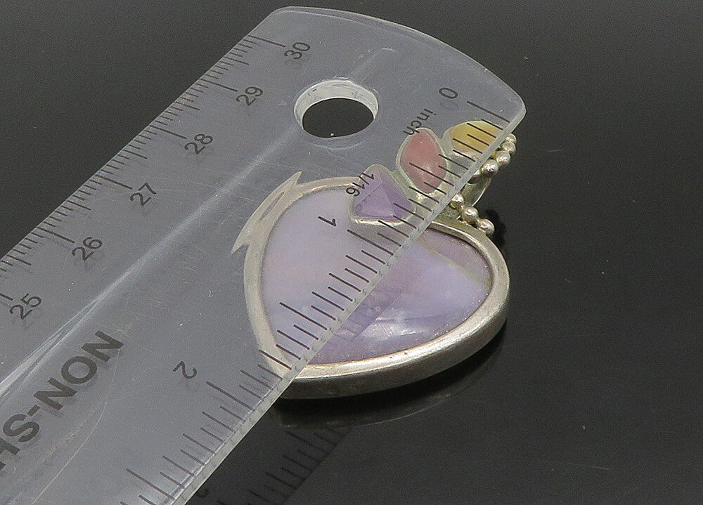 WHITNEY KELLY 925 Silver Vintage Agate Heart & Multi Stone Pendant PT18929