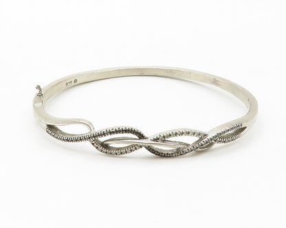 925 Silver  Vintage Genuine Black & White Diamonds Bangle Bracelet  BT5439