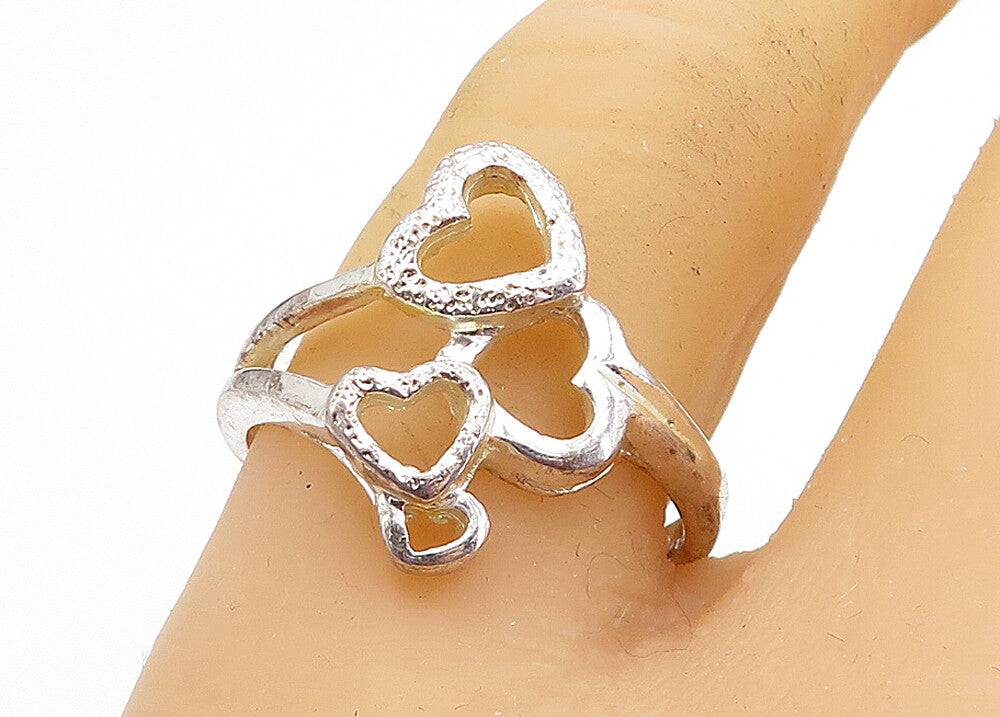 925 Sterling Silver  Vintage Graduated Open Love Hearts Band Ring Sz 8  RG3715