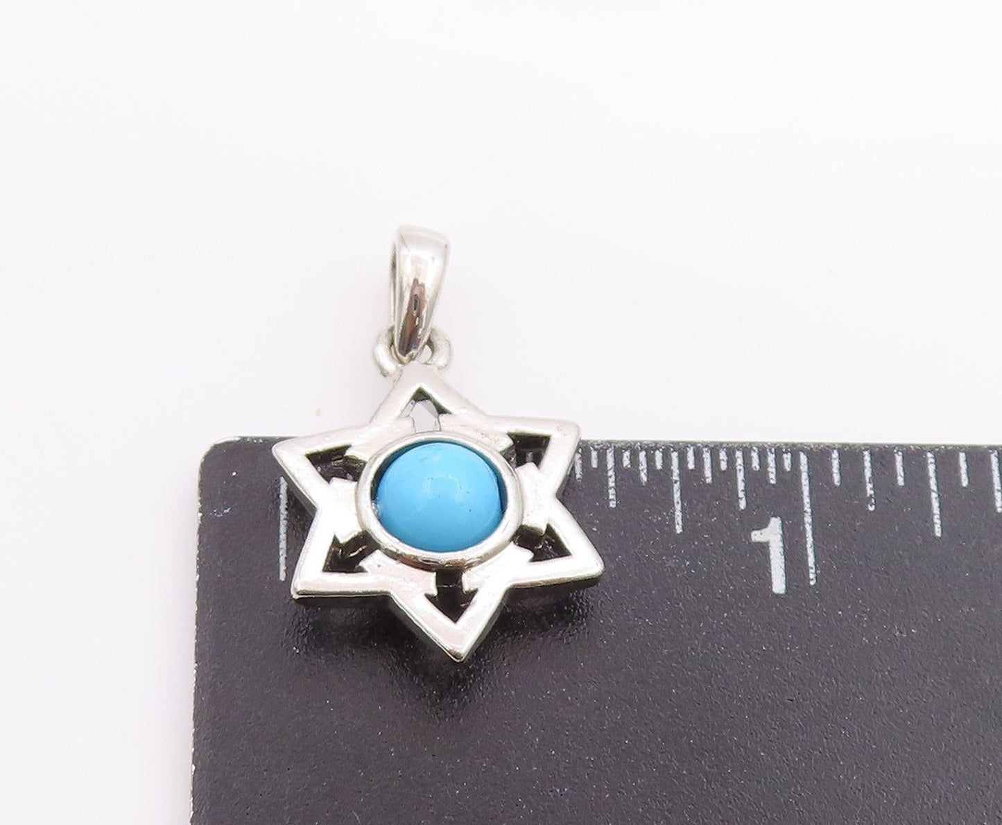 925 Sterling Silver Vintage Pendant Cabochon Larimar 6 Way Arrow Star  PT24604