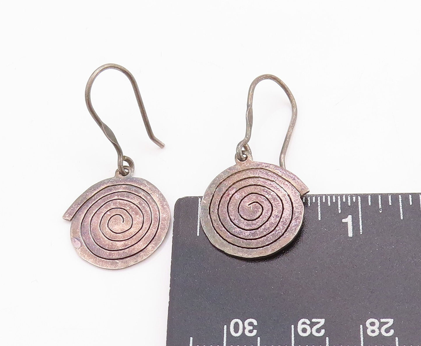 925 Sterling Silver Vintage Earrings Solid Coiled Spiral Carved EG13201