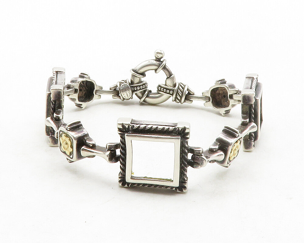 FLLI MENEGATTI 925 Silver & 18K GOLD  Vintage Floral Chain Bracelet  BT4932