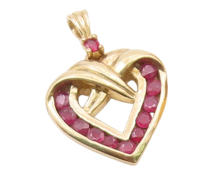 925 Sterling Silver  Vintage Gold Plated Ruby Love Heart Pendant  PT20937