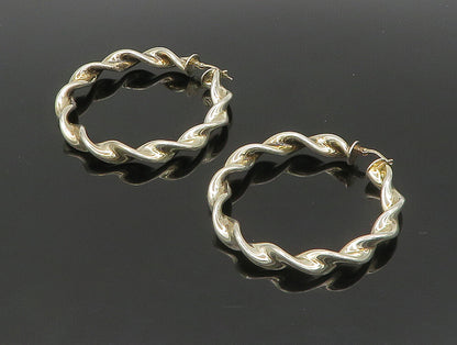 925 Sterling Silver  Vintage Shiny Round Twist Hoop Earrings  EG11484
