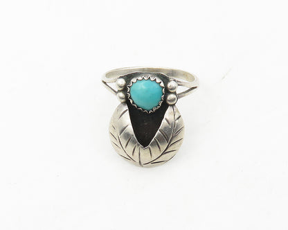 NAVAJO 925 Silver  Vintage Turquoise Floral Leaf Band Ring Sz 6.5  RG17497