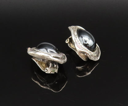 925 Sterling Silver  Vintage Modernist Hematite Non Pierced Earrings  EG12002