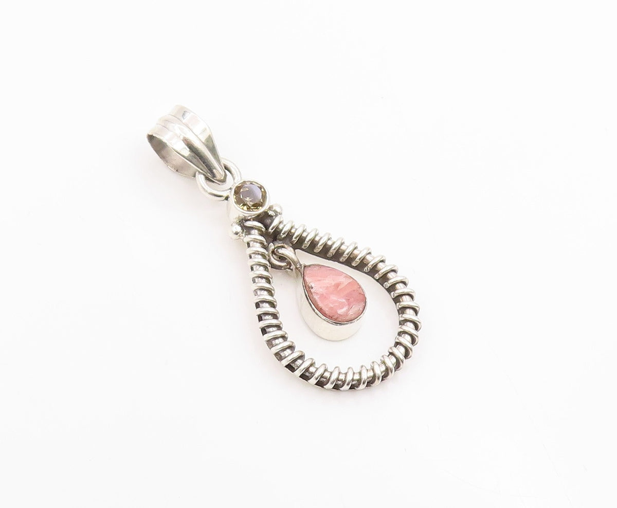 925 Sterling Silver Vintage Pendant Rhodochrosite & Citrine Teardrop  PT25993