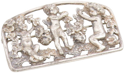 925 Sterling Silver Vintage Brooch Pin Antique Cherub Angel & Garland  BP12393