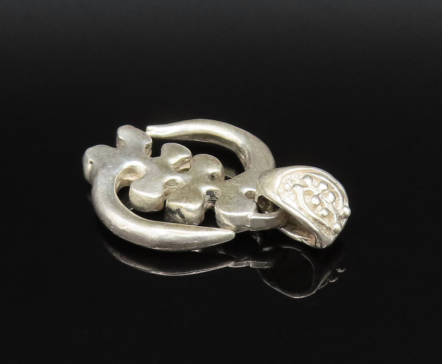 925 Silver  Vintage Carved Modernist Abstract Symbol Motif Pendant  PT21374
