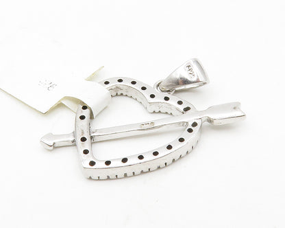 925 Sterling Silver  White Topaz Open Love Heart Bow & Arrow Pendant   PT10707