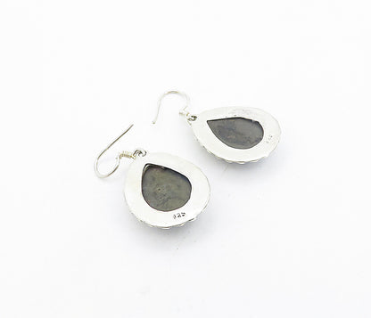 925 Sterling Silver  Vintage Cabochon Cut Jasper Tear Drop Earrings  EG3766