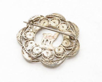 925 Sterling Silver  Vintage Antique Alpaca Filigree Detail Brooch Pin  BP4968