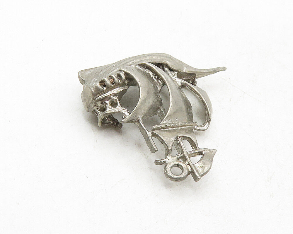 925 Sterling Silver  Vintage Dark Tone Sailing Ship Motif Pendant  PT7266