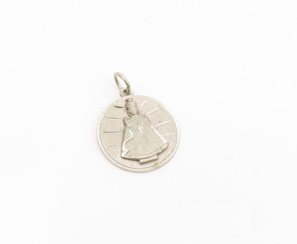 925 Sterling Silver Vintage Pendant Jesus Of Prague Religious Medallion  PT25385
