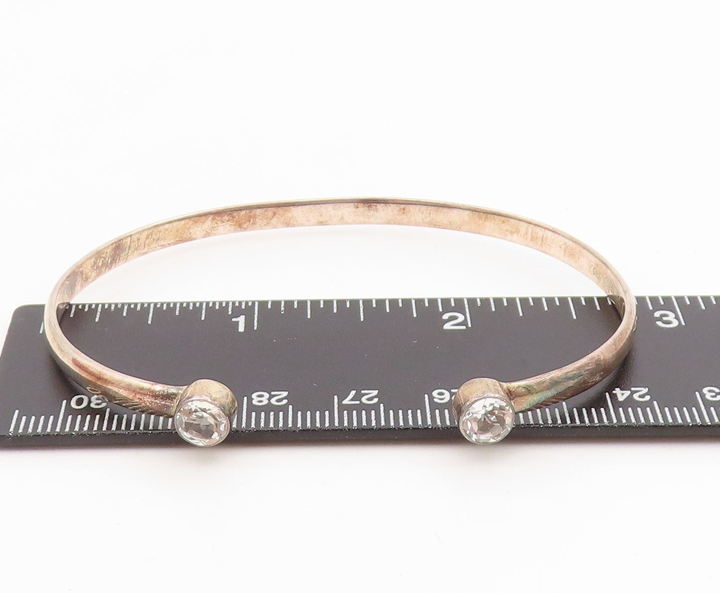 925 Sterling Silver Vintage Bracelet Round Topaz Minimalist Open Cuff  BT11553