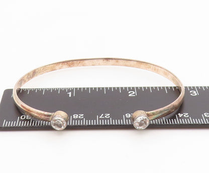 925 Sterling Silver Vintage Bracelet Round Topaz Minimalist Open Cuff  BT11553