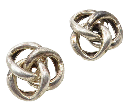 925 Sterling Silver & 14K GOLD  Vintage Pretzel Knot Drop Earrings  EG5294